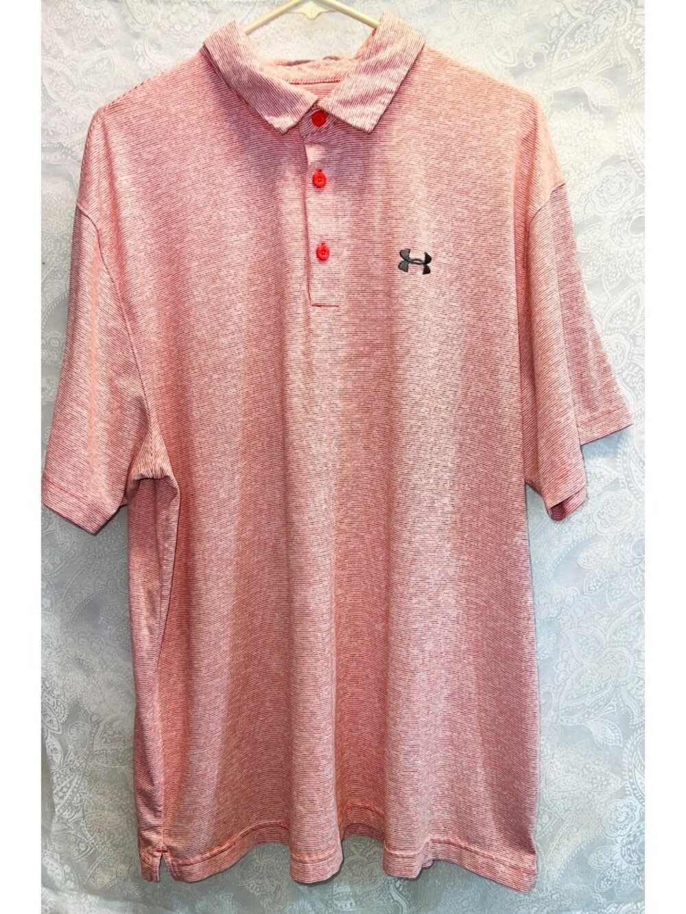 Under Armour Loose HeatGear Polo Shirt 2XL Red & White Striped Mens Golf Shirt